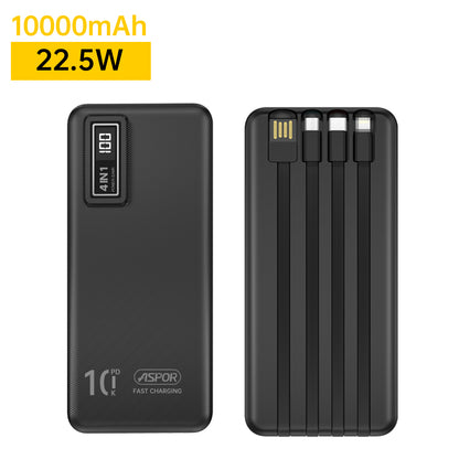 Aspor A300 PD 22.5W Portable 10000mAh Power Bank Charger 4 In 1 Built-in Cables Fast Charging Power Bank for Phone