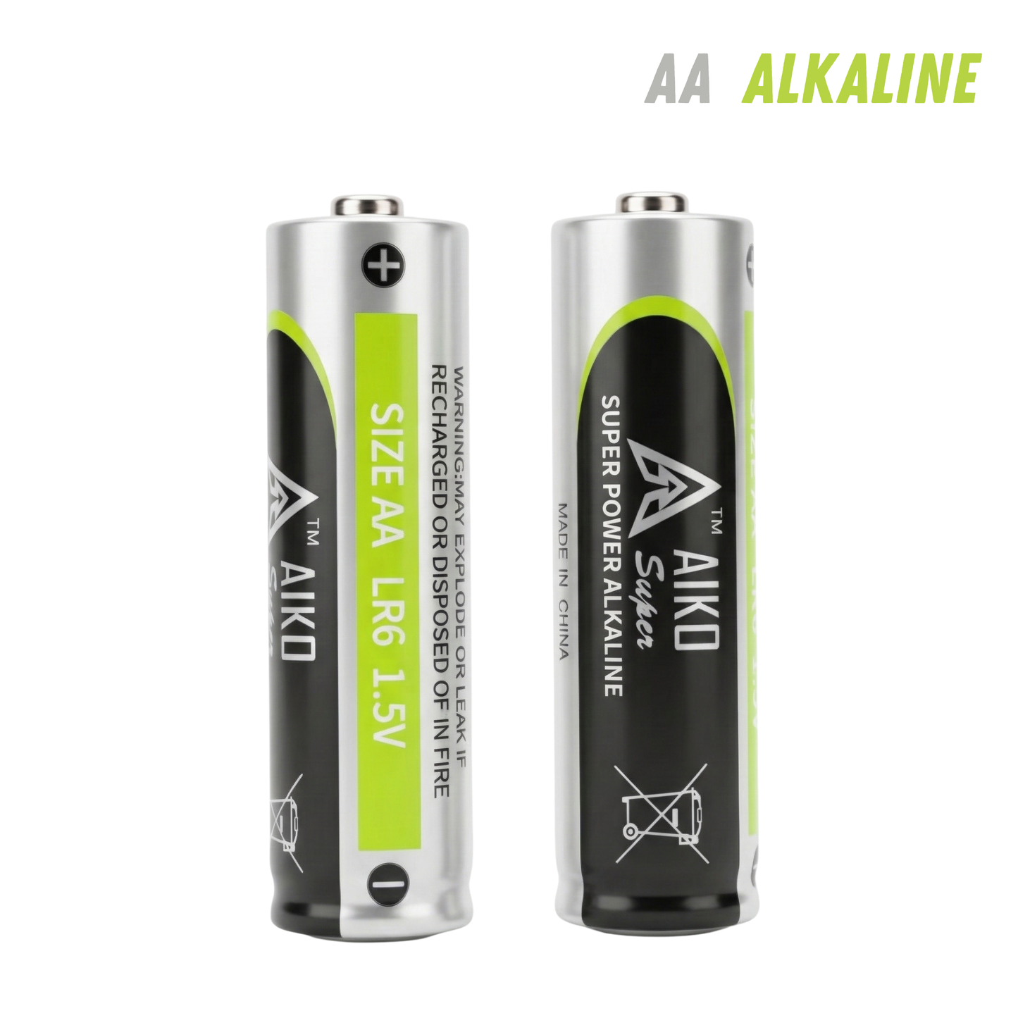 AA Alkaline 2Pcs Aiko Super 1.5V AA Alkaline LR6 Battery with Long Validity Period