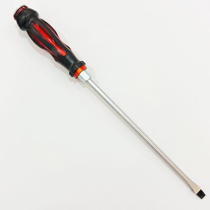 Magnetic Heavy-Duty Flathead Screwdriver with Ergonomic Grip & Hex Bolster