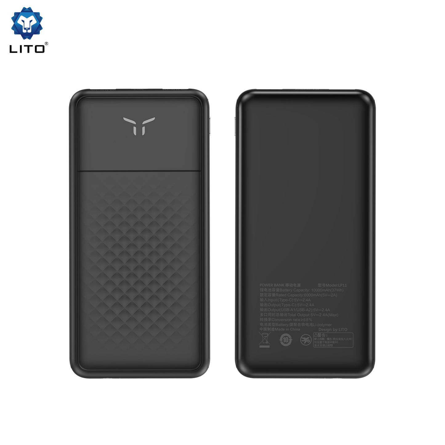 Original Lito 10000mAh Power bank High Capacity Portable Charger Fast Charging 10000mah Slim Mobile Phone Power Bank for iphone Laptop