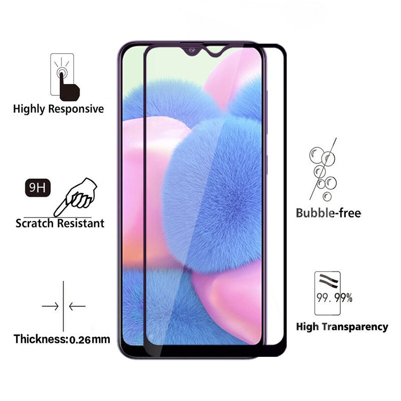 9D Full Tempered Glass for Samsung A30 A50 A20 A30S A50S M30 M31 M21 M21S M10S M31 Prime F41 – Edge-to-Edge Screen Protector