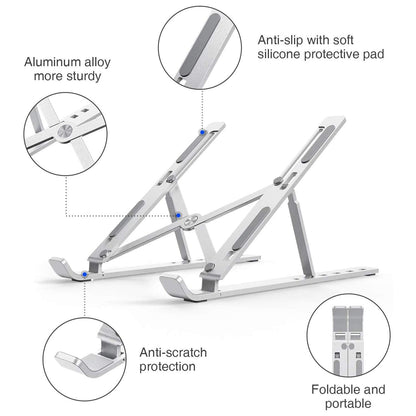 CLAW Portable Laptop Stand with Carry Pouch, 6 Adjustable Height Angles, Aluminium Alloy, Ergonomic & Sturdy Design, Foldable Holder, Compatible with All Laptops and Tablets