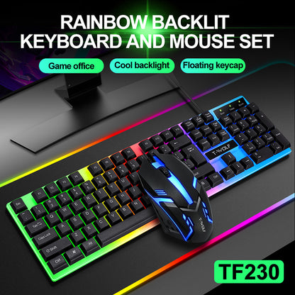 T Wolf TF 230 Gaming Keyboard Keyboard Mouse Combo Pack Clavier Souris Gaming 104keys LED Backlit 3D rainbow Combos for Laptop Pc