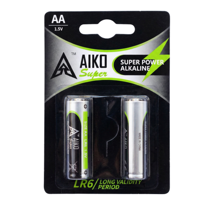 AA Alkaline 2Pcs Aiko Super 1.5V AA Alkaline LR6 Battery with Long Validity Period
