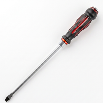 Magnetic Heavy-Duty Flathead Screwdriver with Ergonomic Grip & Hex Bolster