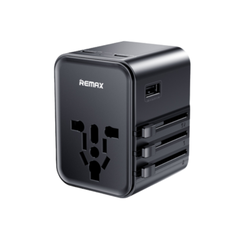 Remax CM02 Universal Travel Adapter & Fast Charger 3.4A, Dual Type-C, USB-A, All-in-One Plug (US/EU/UK/AU)