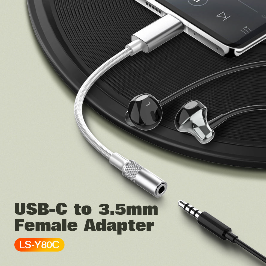 LDNIO LSY80c Hi-Fi Audio Wire Control USB-C to 3.5mm Female Adopter Cable with DAC Audio Chip Type C to 3.5mm Female Port Converter