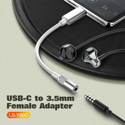 LDNIO LSY80c Hi-Fi Audio Wire Control USB-C to 3.5mm Female Adopter Cable with DAC Audio Chip Type C to 3.5mm Female Port Converter