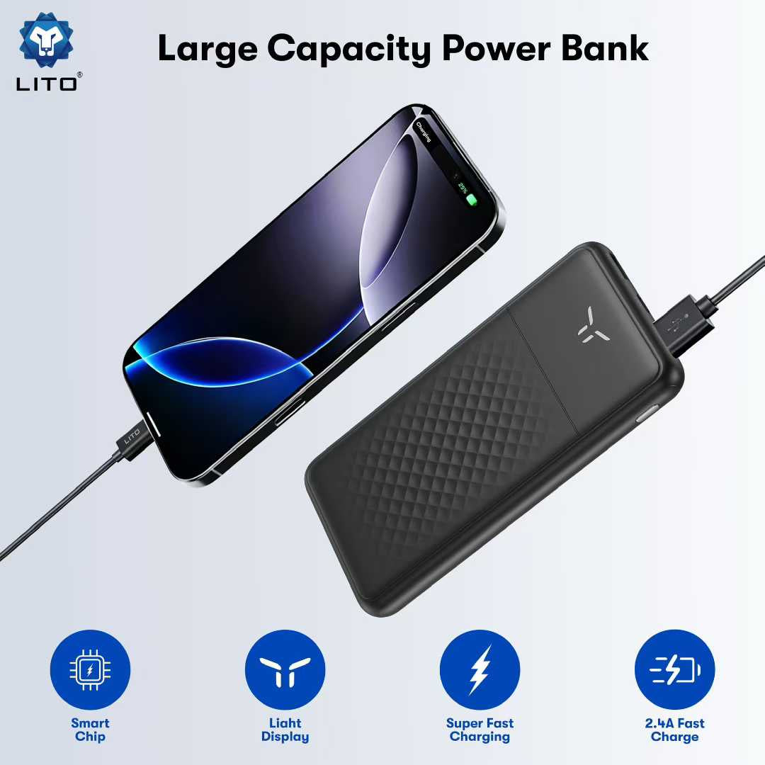 Original Lito 10000mAh Power bank High Capacity Portable Charger Fast Charging 10000mah Slim Mobile Phone Power Bank for iphone Laptop