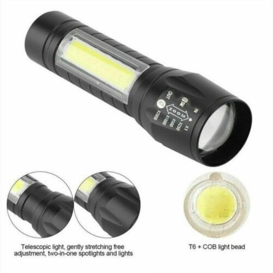 Portable XPE COB LED Flashlight – USB Rechargeable Waterproof Zoomable Camping Lantern Torch

