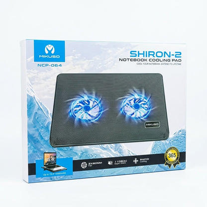 Mikuso Shiron-2 Dual Fan Laptop Cooling Pad (NCP-064) Blue LED Backlight Silent Operation, Mesh Surface Cooler for Notebooks Up to 15.4