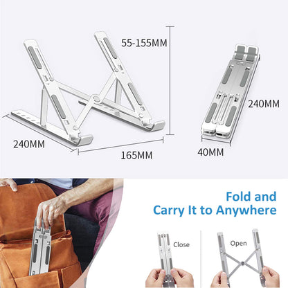 CLAW Portable Laptop Stand with Carry Pouch, 6 Adjustable Height Angles, Aluminium Alloy, Ergonomic & Sturdy Design, Foldable Holder, Compatible with All Laptops and Tablets