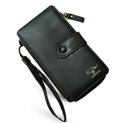 Honsun Semi Long Men's Plus Envelope Wallet Multi Card Large Capacity Zipper Pocket Leather Wallet