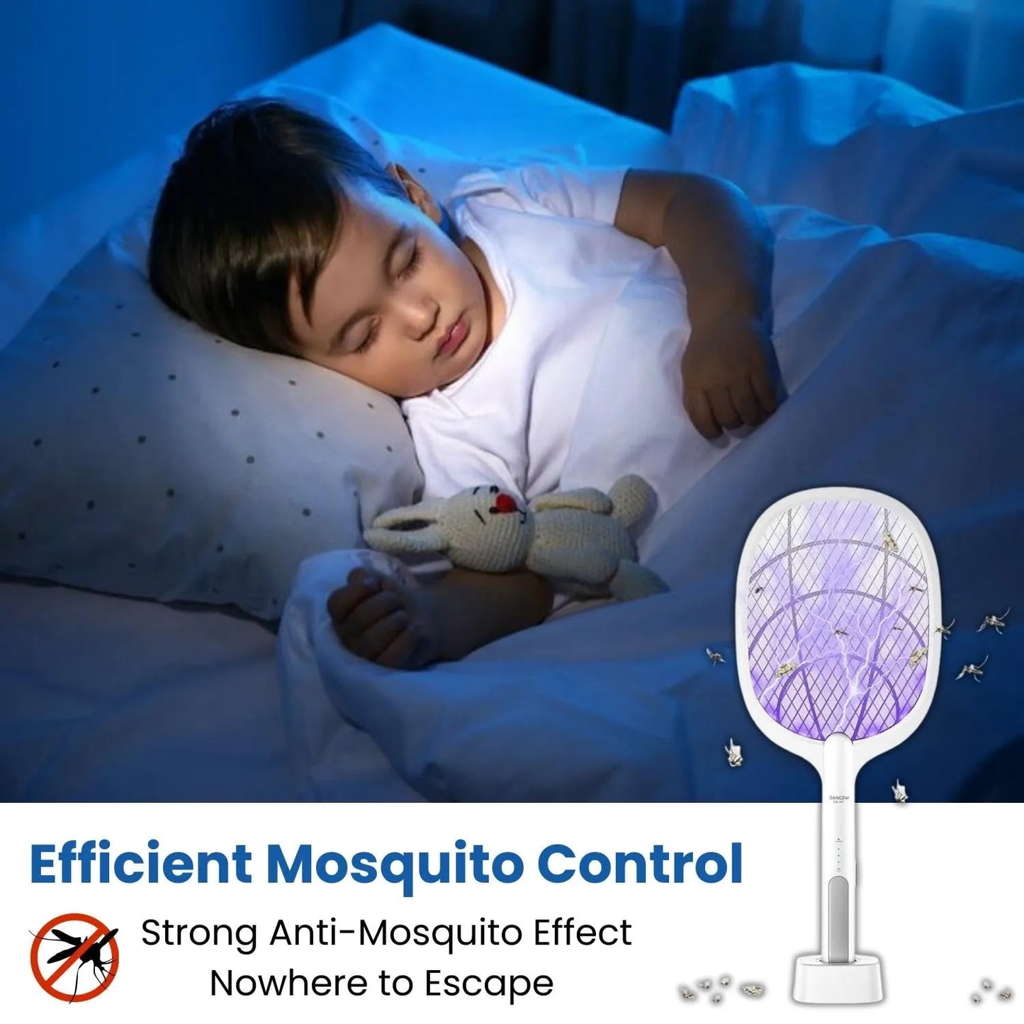 2-in-1 Electric Mosquito Swatter Mosquito Killer USB Rechargeable Angle Adjustable Electric Bug Zapper Fly Bat Insect Swatter