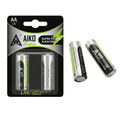 AA Alkaline 2Pcs Aiko Super 1.5V AA Alkaline LR6 Battery with Long Validity Period