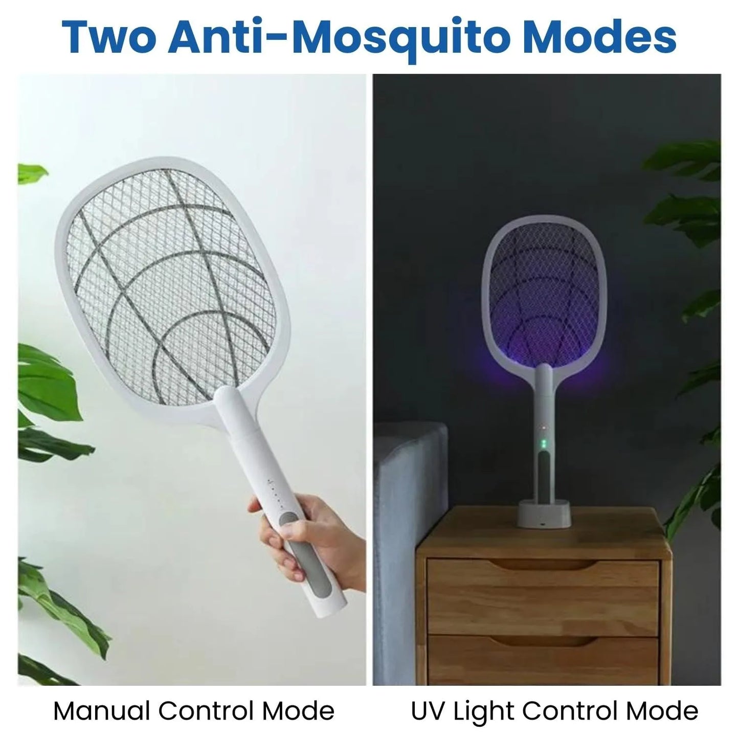 2-in-1 Electric Mosquito Swatter Mosquito Killer USB Rechargeable Angle Adjustable Electric Bug Zapper Fly Bat Insect Swatter