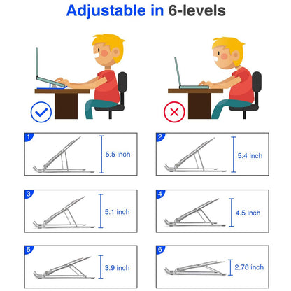CLAW Portable Laptop Stand with Carry Pouch, 6 Adjustable Height Angles, Aluminium Alloy, Ergonomic & Sturdy Design, Foldable Holder, Compatible with All Laptops and Tablets