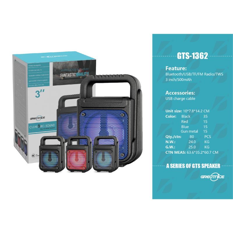GTS 1362 Portable Wireless Bluetooth Speaker | High Bass Outdoor Speaker with USB, FM, and LED Light