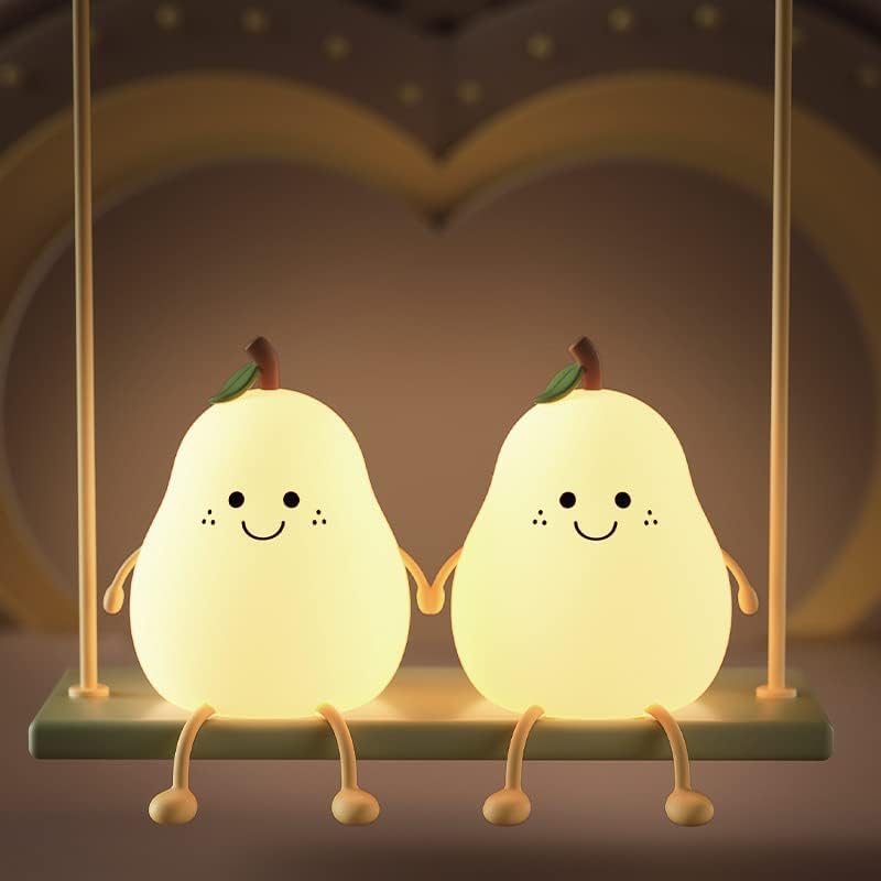 LED Cute Pear Night Light Dimmable Nursery Pear Lamp Super Squishy Silicone USB Rechargeable Touch Control