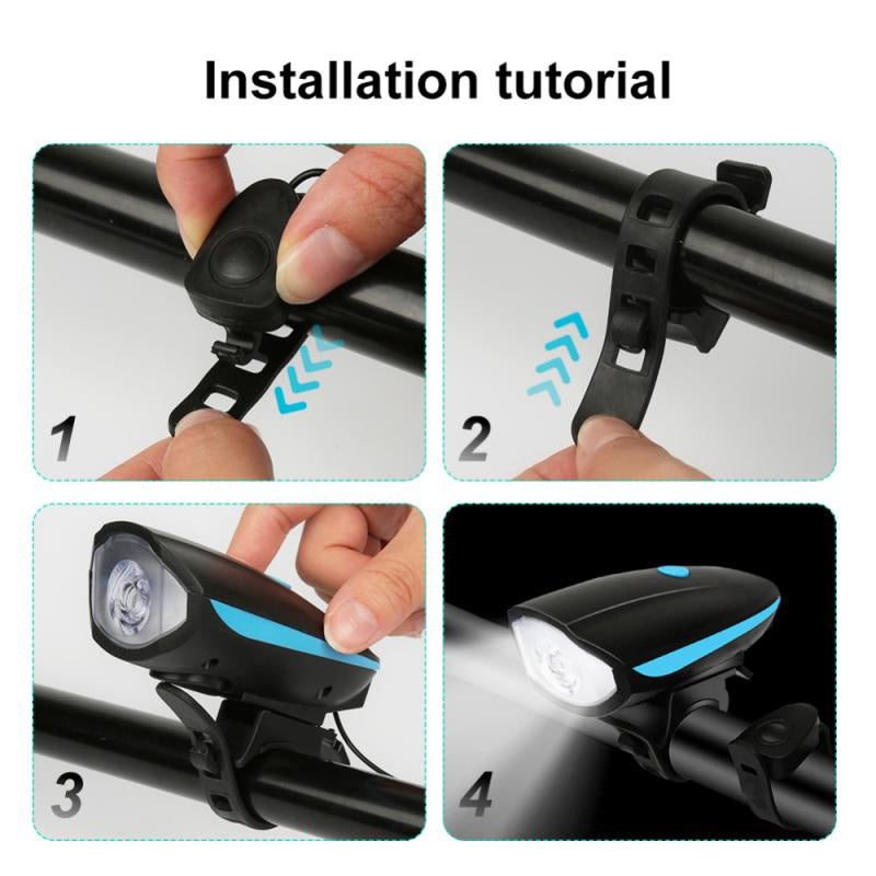USB Rechargeable Bike Front Light with Horn Bicycle Cycling Headlamp Flashing LED Lamp