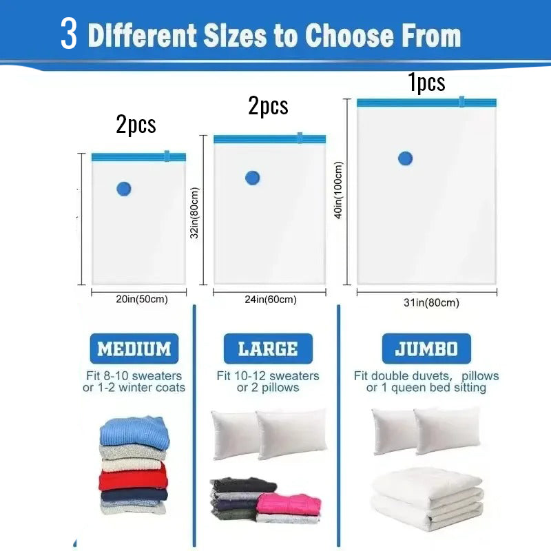5Pcs Combo Vacuum Storage Bags with Pump for Clothes Comforters Home Packing Organizer Tracel friendly vacume bag