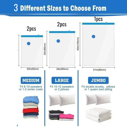 5Pcs Combo Vacuum Storage Bags with Pump for Clothes Comforters Home Packing Organizer Tracel friendly vacume bag