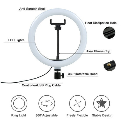10Inch MJ26 RGB LED Soft Ring Light Phone Clip Colorful Photography LED for TikTok Vlogging Video YouTube Live