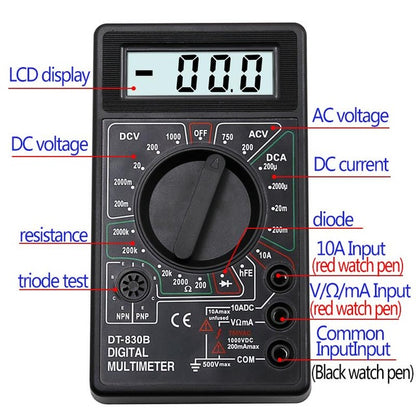 Digital Multimeter Black Electronic Measurement Tool for Voltage Current and Resistance