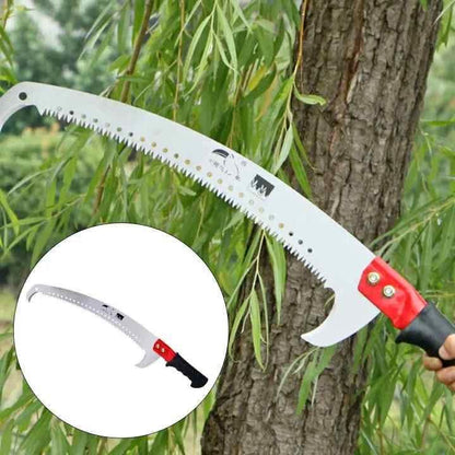 Double Sided Curved Pruning Saw with Hook Rust Resistant Sharp Blade and Rubber Grip Handle