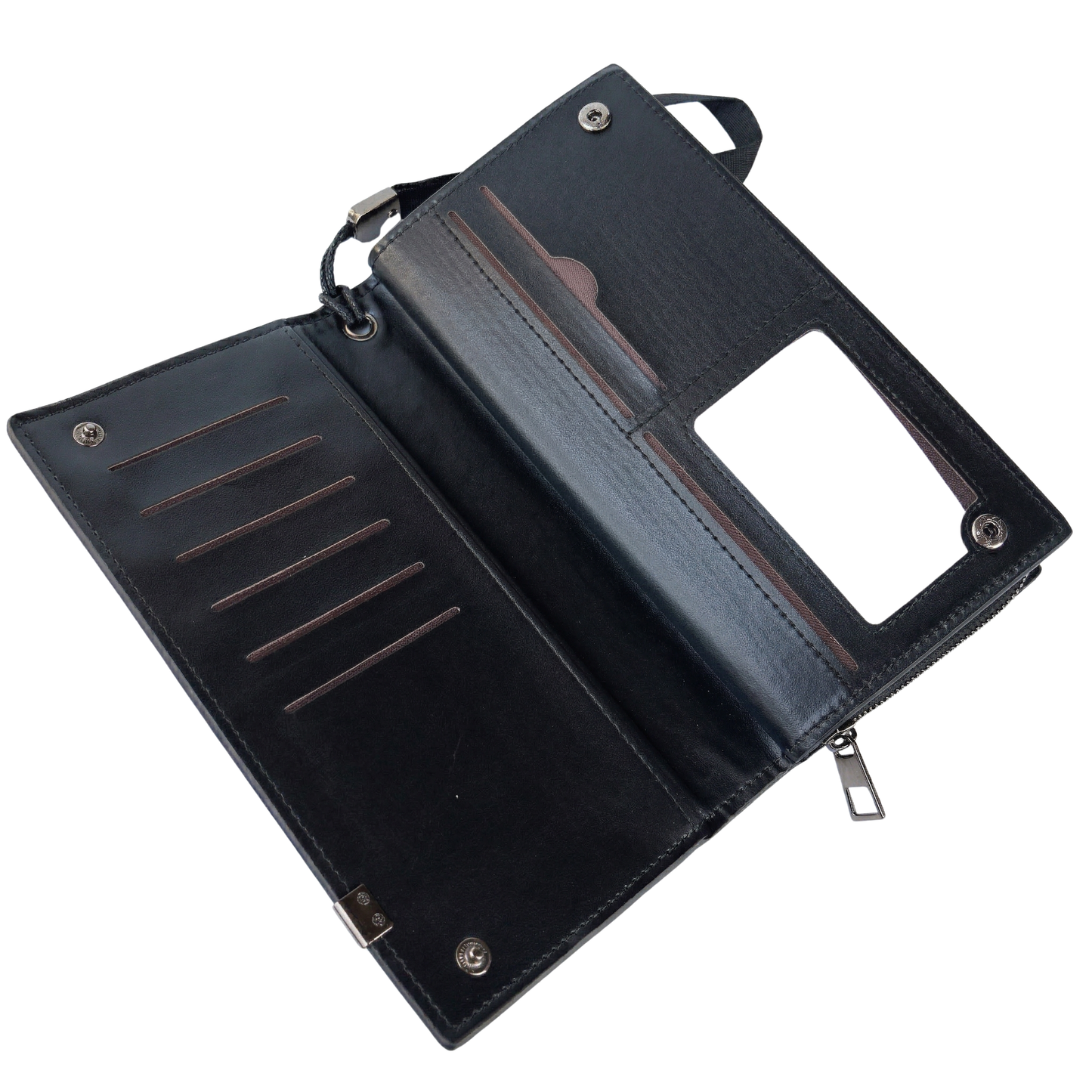 Men's Long Wallet Premium Black Color PU Multi-Functional Zipper Compartment Organizer for Travel Long Bifold Multi-Card Organizer Wallet