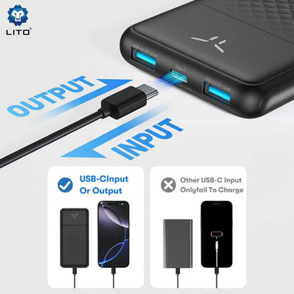 Original Lito 10000mAh Power bank High Capacity Portable Charger Fast Charging 10000mah Slim Mobile Phone Power Bank for iphone Laptop