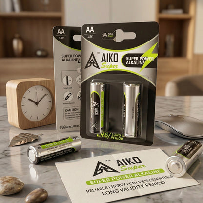 AA Alkaline 2Pcs Aiko Super 1.5V AA Alkaline LR6 Battery with Long Validity Period