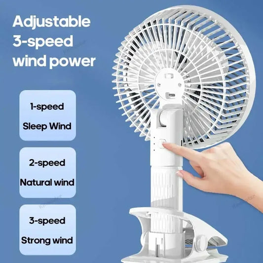 Portable Clip Fan Desktop Fan with Cordless Rechargeable 1200mAh Fan Ventilator Cooler Multifunction Handheld Fan 3 Speed