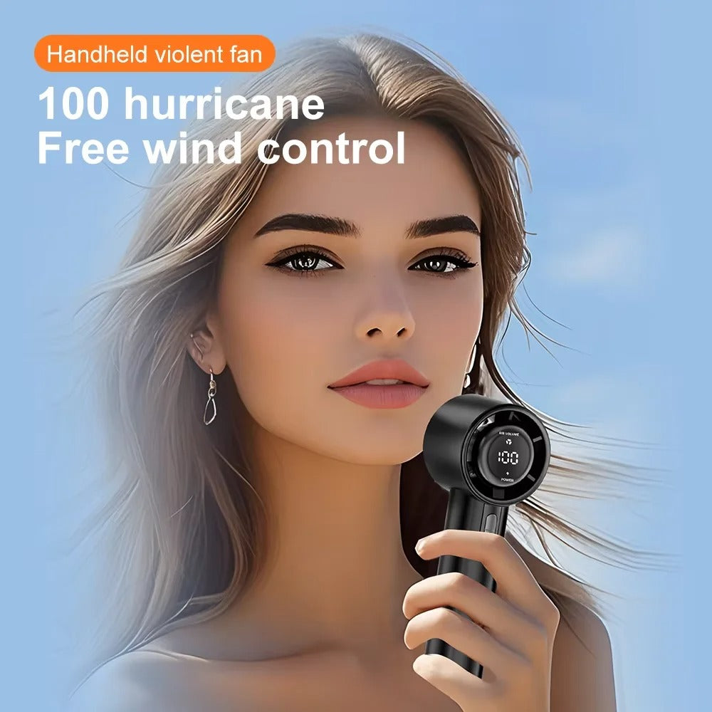 Rechargeable Handheld Fan, High-Speed Portable Fan with 100-level Wind Speeds, LED Digital Display, Fast Cooling USB Fan