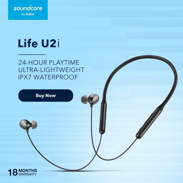 Anker Soundcore Life U2i Neckband Bluetooth Headphones | 24H Playtime & Deep Bass