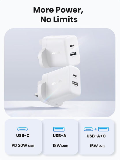 UGREEN 20W Dual-Port USB-C Fast Charger, with 2ports