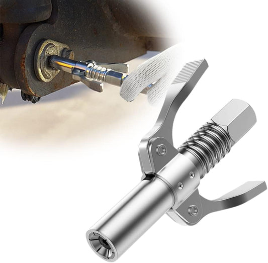 10000 PSI High Pressure Grease Gun Coupler with Double Handle – Quick Release Nozzle for Lubrication Tools

