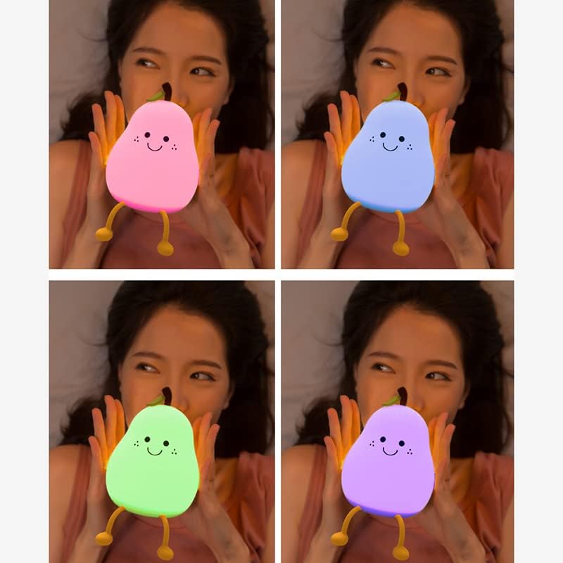 LED Cute Pear Night Light Dimmable Nursery Pear Lamp Super Squishy Silicone USB Rechargeable Touch Control