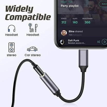 iPhone Lightning to 3.5mm Jack Adapter – 2-in-1 Short Audio Converter Cable with Lightning 8-Pin