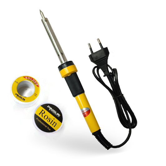 Pinsun 3-in-1 60W Electric Soldering and Desoldering Iron Kit with Soldering Wire and Flux – Yellow Handle

