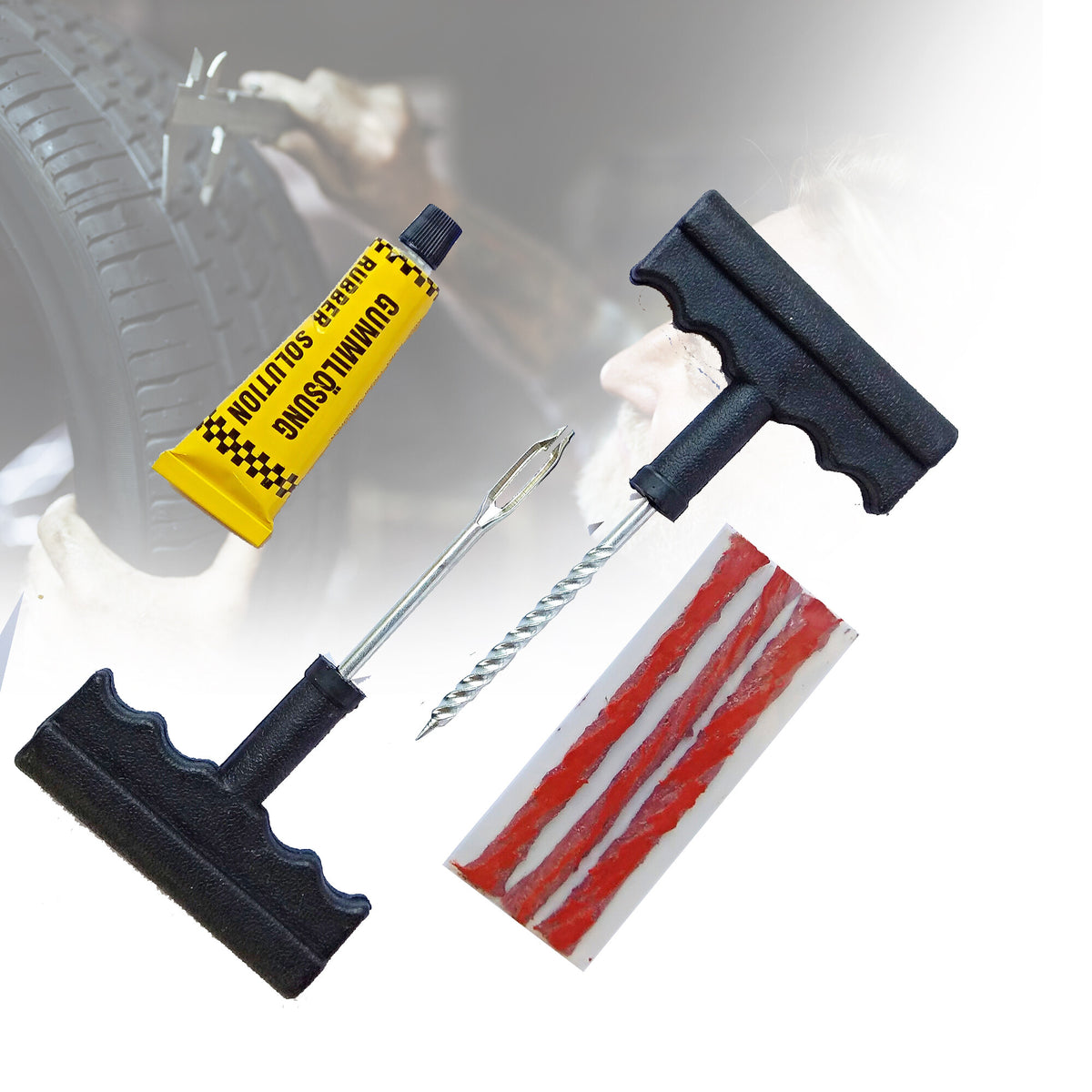 Puncture Kit Assembly Car Tubeless Tire Repair Kit Puncture Plug Set with Needle Patch and C ...