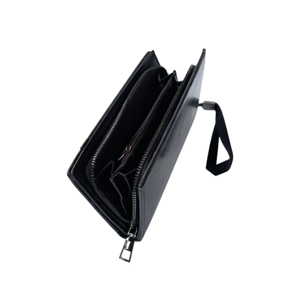 Men's Long Wallet Premium Black Color PU Multi-Functional Zipper Compartment Organizer for Travel Long Bifold Multi-Card Organizer Wallet
