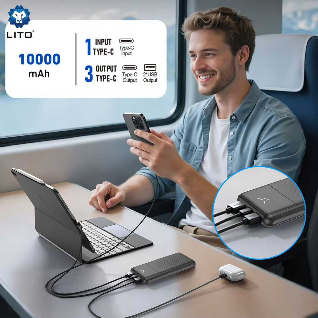 Original Lito 10000mAh Power bank High Capacity Portable Charger Fast Charging 10000mah Slim Mobile Phone Power Bank for iphone Laptop