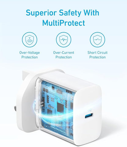 iPhone Charger, Anker USB C Plug, 20W USB C Fast Wall Charger, USB C Charger Block for 2022/2021 iPad Pro 12.9", iPad Pro 11", iPad Air 5/4, iPad 10, iPad mini 6, and More (5 ft USB-C Cable Included)