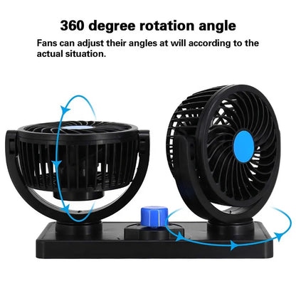 HX T304 Double Head 24V DC Vehicle Car Fan 360° Rotating Cooling Fan for Truck SUV Auto Home Use