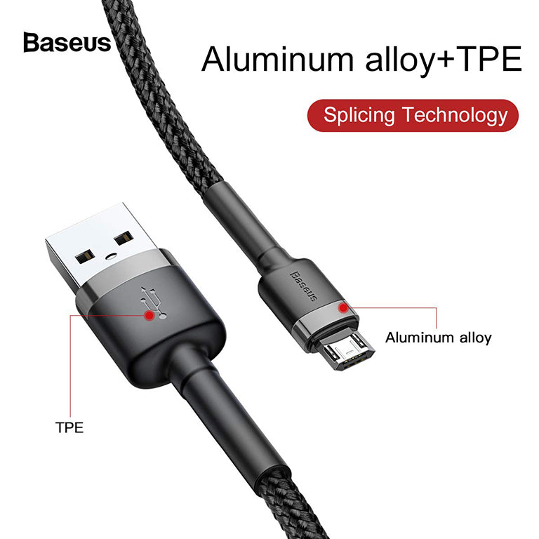 Baseus Cafule 1M USB to Micro Cable 2.4A – Gray+Black (CAMKLF-BG1) – Durable Fast Charging Cable – 1 Year Warranty