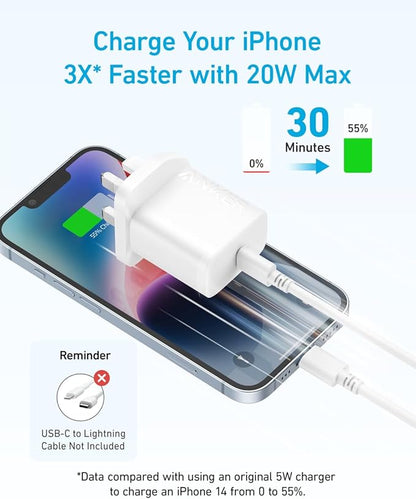 iPhone Charger, Anker USB C Plug, 20W USB C Fast Wall Charger, USB C Charger Block for 2022/2021 iPad Pro 12.9", iPad Pro 11", iPad Air 5/4, iPad 10, iPad mini 6, and More (5 ft USB-C Cable Included)