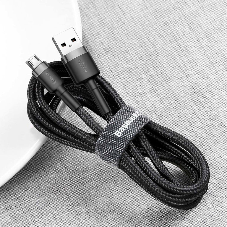 Baseus Cafule 1M USB to Micro Cable 2.4A – Gray+Black (CAMKLF-BG1) – Durable Fast Charging Cable – 1 Year Warranty