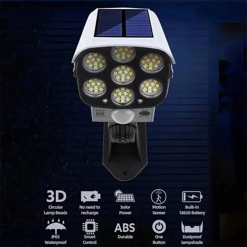 Solar Lights Outdoor Waterproof Motion Sensor Dummy Camera 77 LEDs Solar Spotlight Wall Street External Solar Lamp Garden Light