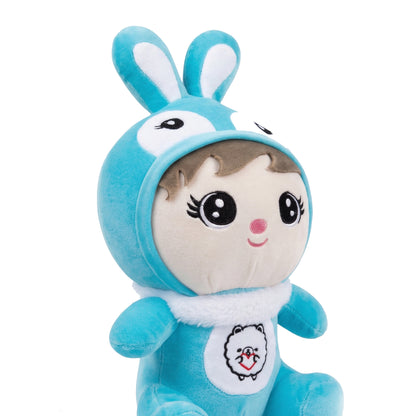 Kawaii Bunny Hoodie Plush Doll Cute Rabbit Onesie Baby Stuffed Animal Pastel Blue & Mint Green Soft Toy Doll for Kids Girls and Collectors Soft Toy